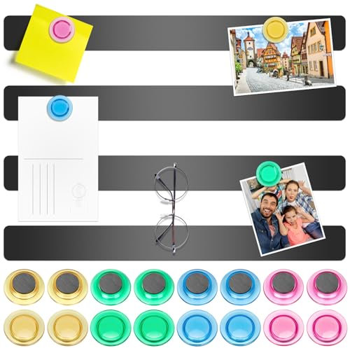 Wukong Magnettafel Memotafel, Selbstklebend Magnetleisten mit 16 Stück Whiteboard Magnete für Büro, Pinnwand, Fotowand, Dokumente und Kühlschrank (Schwarz, 4P)