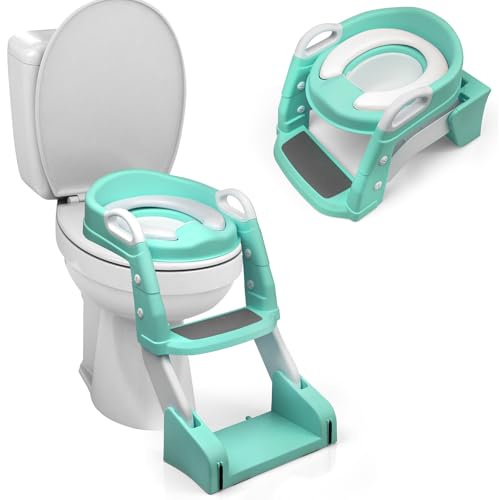Crystals 2-in-1 Toddler Potty Training Seat with Step Ladder – Comfortable Child Toilet Seat for Boys & Girls, Foldable Anti-Slip Baby Urinal Chair for Kids Potty Training, Easy Step-Up for Home Use