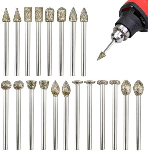 20 Stück Fräser Gravur Set mit 1/8, Diamant Frässtifte Schleifstifte, Stein Schleif Diamant-Fräser-Set für Skulpturen, Gravierstift Diaman, für Stein Keramik, Glas, Schleifen