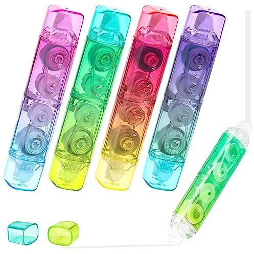 Prmape 4 rotoli di correzione a doppia testa 2 in 1 e nastro adesivo, 5 mm x 4 m, mini rullo di correzione per studenti bambini, in ufficio, album di ritagli