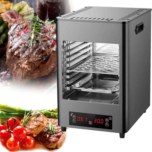 Asador Eléctrico Carne Acero Inoxidable 1900 W, Ahumador De Carne Con Temperatura Ajustable 200 A 800 °C Y Temporizador De 30 Minutos Para Carne De Res, Pollo, Mariscos,Darkgray