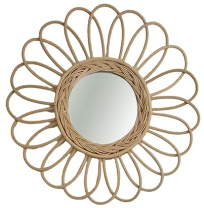 EAZHOP Handmade Rattan Spiegel, 40 cm Wandspiegel mit Dekor rund, Boho Wandkorb Dekor Hängende für Kunst Wohnzimmer Bauernhaus Kindergarten