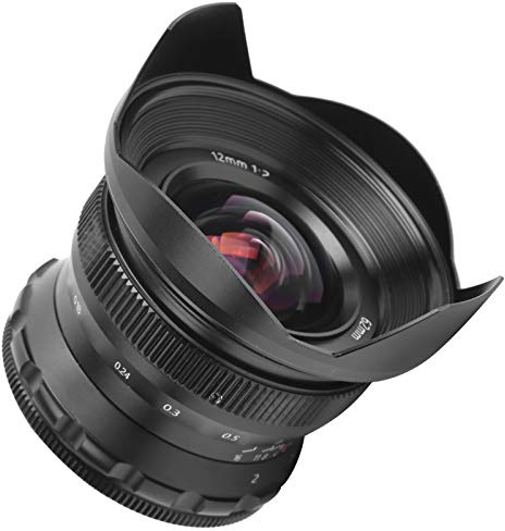 Qukaim Objectif fisheye grand angle 12 mm F2 M4/3, grande ouverture, focale fixe pour GH5/GM10, idéal pour la photographie de paysage et d'architecture