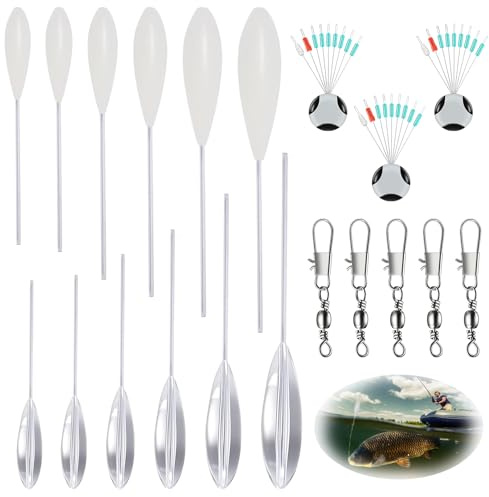 Fhioevt 20 Stück Angelzubehör Sbirolino Set 6 Spirolino Sinkend 6 Sbirolino Schwimmend (6g 8g 10g 12g 15g 20g) 5 Dreifachwirbel & 3 Schnurstopper Angeln (S) für Seichter & Grund Fische