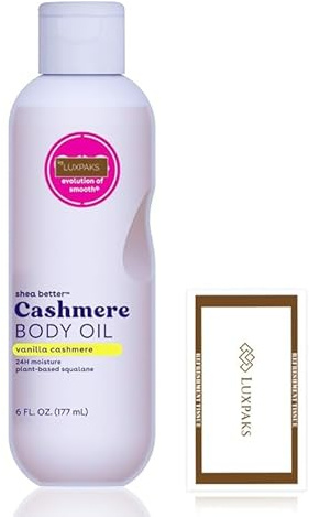 Skincare Set - Innehåller eos Vanilla Cashmere Body Oil - Scented Body Oil för dam, 6 fl oz med en Luxpaks rengöringstork