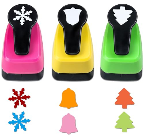 Snowflake Punch 1 inch Hole Punch Shape Christmas Punches Snowflake Paper Puncher Bell Puncher Christmas Tree Punches for Scrapbooking Cardstock Arts DIY Projects- 3 Pcs Crafts Punchers