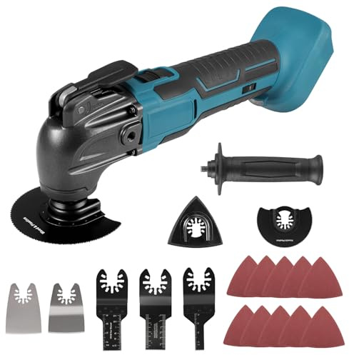 Outil Multifonction Oscillant Compatible avec Makita 18V Batterie, 6 Vitesses Variables, Scie Oscillante, 18 Accessoires pour Découpage Grattage Ponçage Polissage(Piles non incluses)