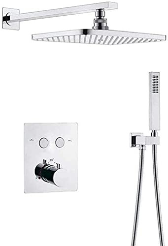 de Ducha, latón termostático montado en la Pared Rectangular de 12 x 8 Pulgadas de Cabeza de Ducha con Ducha de baño de Lujo, Cromo