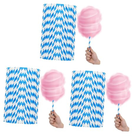 Ciieeo 150 pcs Blue White Cotton Candy Paper Sticks for Commercial Automatic Machines Vibrant Striped Design Efficient Cotton Floss Making Accessories for Birthday Wedding Party