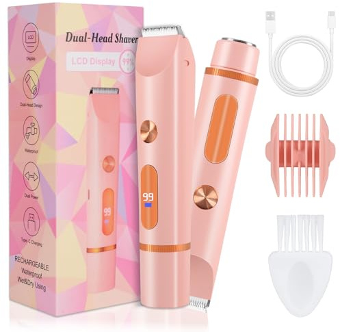 Afeitadora Eléctrica para Mujer, TOSZOLY 2 en 1 Depiladora Rasuradora Mujer Zona Intima con carga USB-C, Depiladora Eléctrica para Mujer, Resistente al Agua IPX7, Recortadora Corporal en seco y Húmedo