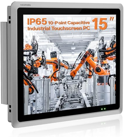 NORQIN Panel PC Industrial Integrado De 15,IP65 Pantalla Táctil Capacitiva 10 Puntos,Sin Ventilador Ordenador Todo En Uno,Automatización,Fábrica,Quiosco(Touchscreen,No RAM&Storage&System)