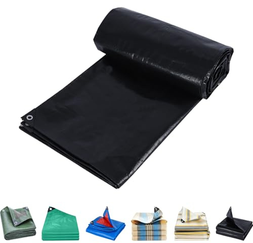Heavy Duty Tarpaulin 120 x 220 cm Durable, Tear Resistant, Frost-Resistant, Weatherproof, UV Protection, Tarpaulin Waterproof, Tarp Sheet Cover with Eyelets for Outdoor, Garden, Black