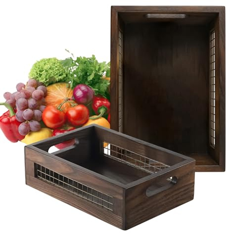 Cestini in legno per riporre e organizzare,2 scatole portaoggetti per il piano di lavoro, cesti in legno per il piano di lavoro, per cucina, casa di campagna, bagno, pane