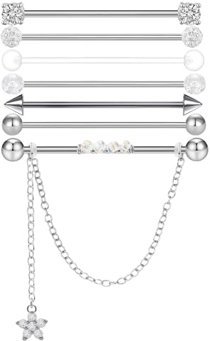 nuneoeuo 7 Pcs Industrial Piercing Jewellery, Scaffold Piercing Jewellery, Scaffolding Piercing Bar Piercing Balls, Piercings Ear Jewellery Suitable for Friends and Family