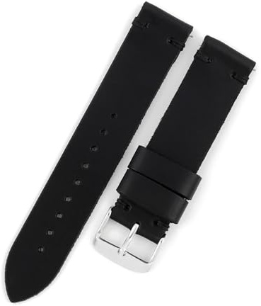 FYXT Armband Av Äkta Läder Klocktillbehör Handgjorda Sydda Klockarmband 18 Mm 20 22 Kaffe Svart Klocka Band(Black-black line,22mm)