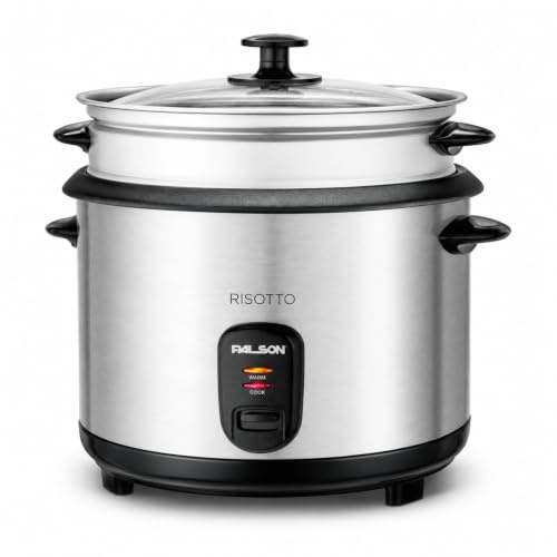Arrocera Eléctrica con Función Vaporera de 1.5L - Palson Risotto - 500W, Cubeta Antiadherente Extraíble, Función Mantener Caliente, Tapa de Cristal, Acero Inoxidable