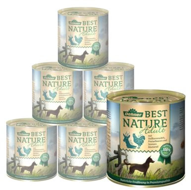 Dehner Best Nature Hundefutter, Nassfutter getreidefrei, für ausgewachsene Hunde, Wild / Huhn / Nudeln, 6 x 800 g Dose (4.8 kg)