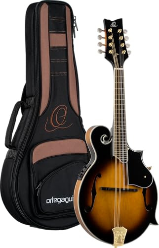 Ortega Guitars E-Akustik-Mandoline, F-Style -massive Fichte Braun, RMFE90TS | F-Holes, 24 Bünde, Fichtendecke und Ahorn-Korpus, Hochglanz Tobacco-Sunburst, inkl. Pro-Gigbag