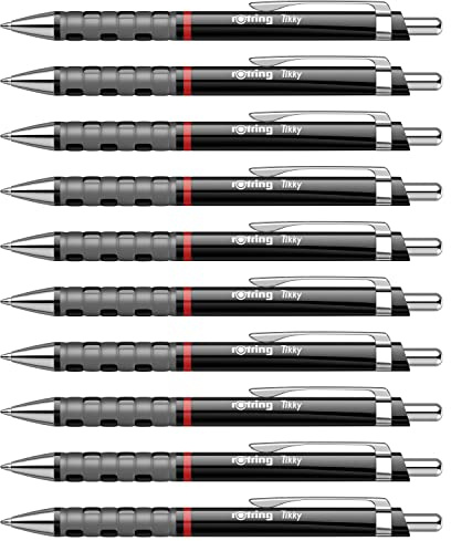 rOtring Tikky-Kugelschreiber | blaue Tinte | mittlere Spitze (1,0 mm) | Schwarzer Schaft | federleicht mit gummiertem Soft-Touch-Griff | 12 Stück
