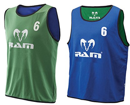 Ram Rugby Reversible Numbered Bibs - Set of 15 Training Bibs for Easy Player Identification – Durable & Breathable for Contact Training - Sizes Senior, Intermediate, Junior - Mesh Storage Bag Included