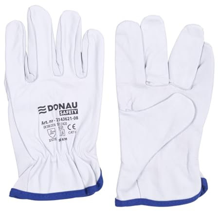 DONAU SAFETY Guanti da lavoro premium Driver in pelle di capra/1 paio/taglia 8/M/bianco/guanti in pelle con polsino elastico/guanti di montaggio/guanti/guanti/guanti/guanti/guanti/guanti/guanti