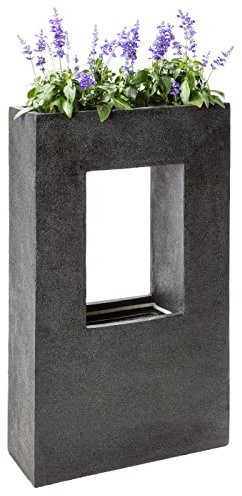 Dehner Gartenbrunnen Grua mit LED Beleuchtung, Steinoptik, ca. 93 x 56 x 20 cm, Polyresin, dunkelgrau