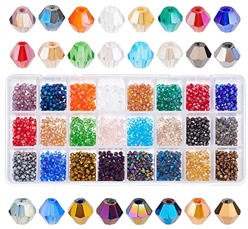 PH PandaHall 1680 pcs Kristallglasperlen 24 Farben Galvanisieren Glasperlen Facettierte Bicone Glaskristallperlen für Armband Halskette Schlüsselanhänger Sonnenfänger Schmuckherstellung