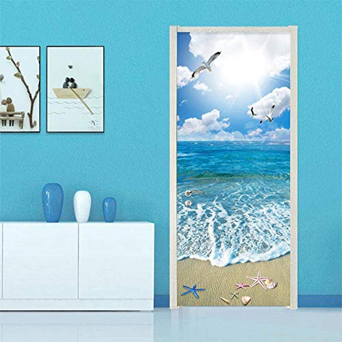 XXXCH 3D Türaufkleber 80X200CM Strand Meerblick Türtapete selbstklebend TürPoster - Fototapete Türfolie Poster Tapete Meer Aufkleber DIY Selbstklebende Wandbild PVC Wasserdichte Tapete