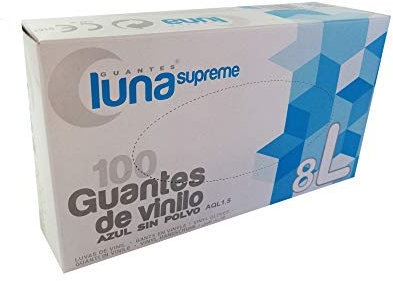 Guantes de Vinilo Sin Polvo 100 Unidades, Ambidextro. Indicado para uso sanitario, industrial y alimentario.Libre de látex (L GRANDE, AZUL)