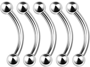 KJM FASHION 5 Stk Chirurgischer 316-l-stahl Banana Barbell 1,6 mm 14g 10 mm 3/8 Inch Kugel Rook Helix Eyebrow Cartilage Ohrringe Eyebrow Piercing Schmuck 4890