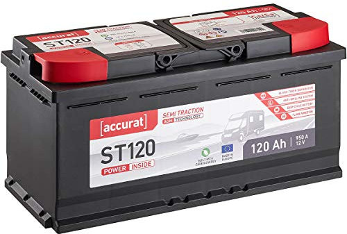 Accurat Semi Traction ST120 AGM Batterie - 12V, 120Ah, zyklenfest, bis 30% mehr Kapazität - VRLA Versorgungsbatterie, Bootsbatterie, Solarbatterie, Aufbaubatterie für Wohnwagen, Wohnmobil, Camper