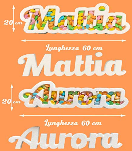 Contenitore Portaconfetti in Polistirolo CON NOME PERSONALIZZATO - Altezza 15/20 cm – Lunghezza 60 cm