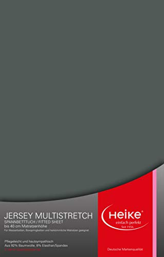 Heike das hochelastische Spannbettlaken Multistretch 92% Mako-Baumwolle 8% Elastan Deutsche Markenqualität 240gr/m2, 23-40 cm Höhe, für Wasser-, Boxspringbetten und herkömmliche Matratzen (Anthrazit)