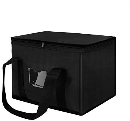 16L Black Hot Food Delivery Bag for Takeaway Foldable Thermal Insulated Lunch Bag Durable Oxford Picnic Bags, Large Capacity Food Pizza DeliveryBag Outdoor Picnicware Camping Cooler Bag (Small Size)