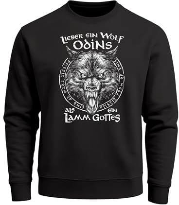 Neverless® Sweatshirt Herren Spruch Lieber EIN Wolf Odins als EIN Lamm Gottes Wikinger nordische Mythologie Rundhals-Pullover Schwarz XL