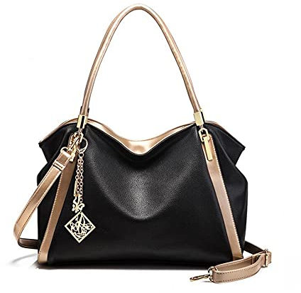 GJGJTER Donne Morbida Pelle Verniciata Sintetica Grande Capacità Tote Pochette e Clutch Spalla Tracolla Zainetto Borse Frizioni Wristlet-Nero