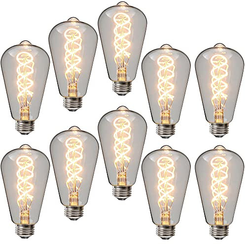 Ruihua 10 Packungen E27 4W Klarglas Doppelt Spiralförmige Flexible Glühbirne ST64 Vintage LED Glühlampe，Warmweiß 2700K 400LM Nicht Dimmbare Retro Edison LED Energiesparlampe