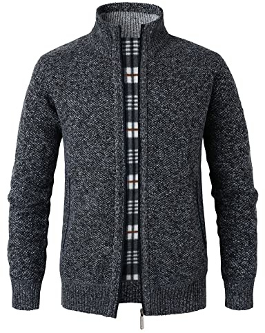 Btmpmcs Hommes Cardigan Veste en Maille Grosse Tricoté avec Col Debout Décontractée Ouvrez-Front Zippé Gilet Automne Hiver Chaud Pulls Épais Doublé en Polaire Sweat