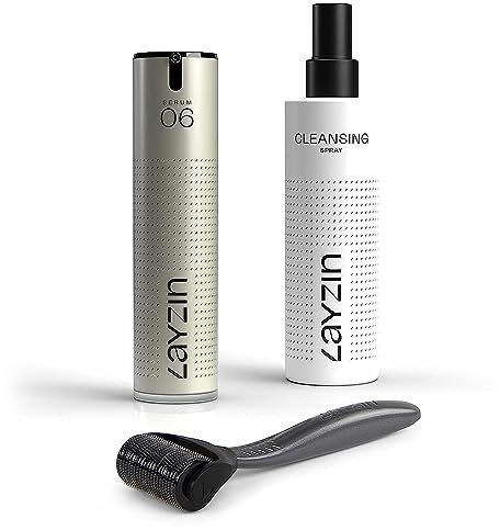 LAYZIN Pflegeset für gesunden Haarwuchs | stimuliert das Haarwachstum und beugt Haarausfall vor | Set aus Derma roller mit 1,2 mm Mikronadelkopf & SERUM 06 bei Haarausfall und dünner werdenden Haaren