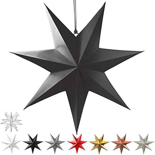 Frau WunderVoll® liebevolle Faltsterne matt schwarz 1 Stück Durchmesser 70 cm, 7 Zacken geschlossene Oberfläche Feste Pappe/Weihnachtsstern, Adventsstern, Weihnachten, Advent, Fenster Dekoration