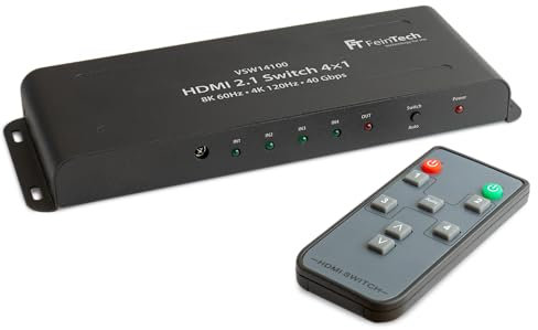FeinTech VSW14100 HDMI 2.1 Switch 4K 120Hz Ultra HD 4x1 Commutatore automatico 8K 4 in 1 Out per Xbox PS5 TV Monitor HDR VRR 40Gbps