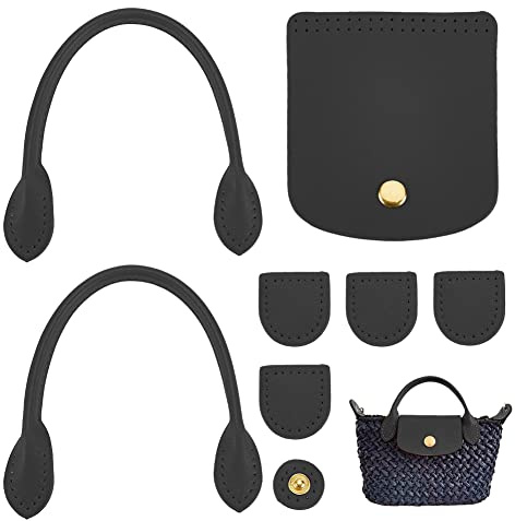 WADORN 8pcs Handtaschen-Strickpakete Aus PU-Leder, DIY-Häkeltaschenherstellung Strickset Einschließlich Taschengriffe Zum Annähen Druckknopf Taschenabdeckungen Herstellung von Umhängetaschen, Schwarz