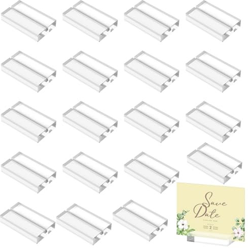 20 supporti da tavolo, in acrilico, trasparente, per matrimoni, feste, menu, cartoline, banchetti (50 x 30 x 10 mm)