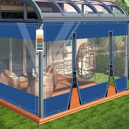 AMXFS Tarpaulin Transparent with Eyelets Waterproof 0.55mm,2mx2m Blue | PVC 580 g/m² Heavy‑Duty Weatherproof Tarp,Rain Protection for Terrace, Pavilion, Gazebo & Balcony, With 2 Zippers