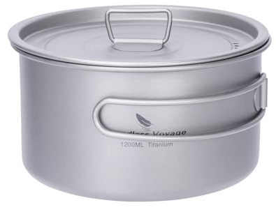 Boundless Voyage Pentola in titanio da 1,4 l, 1,6 l, 2,4 l, con manici pieghevoli, kit da campeggio, escursionismo, set di pentole e padelle, per 1-4 persone (solo 1,4)