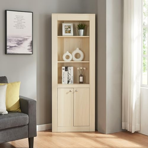 [en.casa] Armoire d'angle avec 2 Portes et 5 Étagères Meuble de Rangement Polyvalent pour Salon Chambre Bureau Entrée Panneau de Particules 170 x 62 x 30 cm Effet Chêne