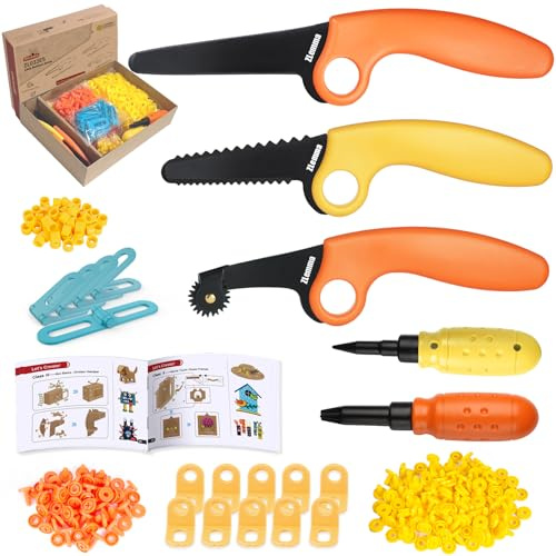 ZLemma Kit Outils Créatifs en Carton 401 Pièces | Couteau Sécurisé, Rouleau, Tournevis, Boulons et Écrous | Coffret Cadeau Enfant DIY