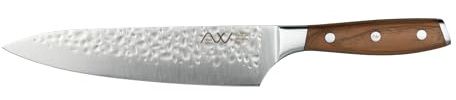 Rockingham Forge Ashwood 20cm Chef’s Kitchen Knife – All-Purpose Ultra Sharp German Stainless Steel Blade - Professional Non-Stick Hammered Finish - Durable Full Tang Natural Wood Handle