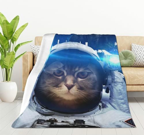 TradesForU Katzendecke, superweich, Astronaut, Katze, Nebel, Galaxie, Weltraum, Überwurfdecke, 100 x 130 cm, Decke für Bett, Couch, Stuhl, Herbst, Winter, Camping, Wohnzimmer, Büro, Geschenk