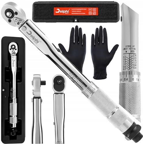 Delphi Drehmomentschlüssel 1/4 Zoll 2-24Nm ±4%, 72 Zähnen Drehmoment Schlüssel für Auto Fahrrad Motorrad Torque Wrenches Reifen Schlüssel Mit Handschuhe, Aufbewahrungsbehälter